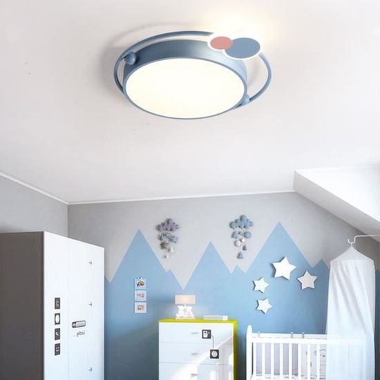 Enfant LED Plafonnier Bleu Lampe de Plafond Ronde Luminaire Décoration pour Bébé Chambre à Coucher Salon Intérieur Eclairage