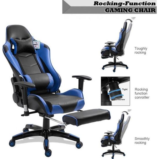 Anti-fatigue Fauteuil de jeu vidéo Gaming chaise confortable avec repose-pied