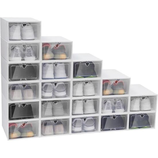 20 Boîtes De Rangement Transparentes Empilables - Plastique PP, 33x23x14cm - Pour Chaussures, Livres, Bibelots