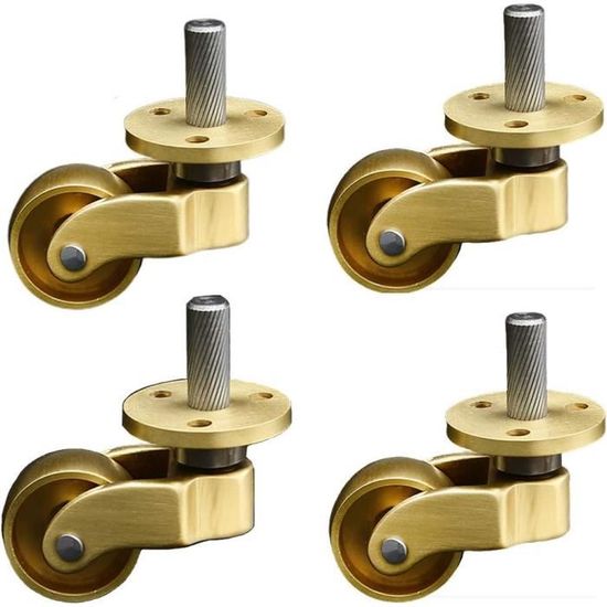 Lot De 4 Roulettes En Laiton Massif, Roulette Pivotante Pour Meubles, Capacité De Charge 150 Kg, Avec Vis, Diamètre De Roue 25 Mm, Avec Tige Filetée