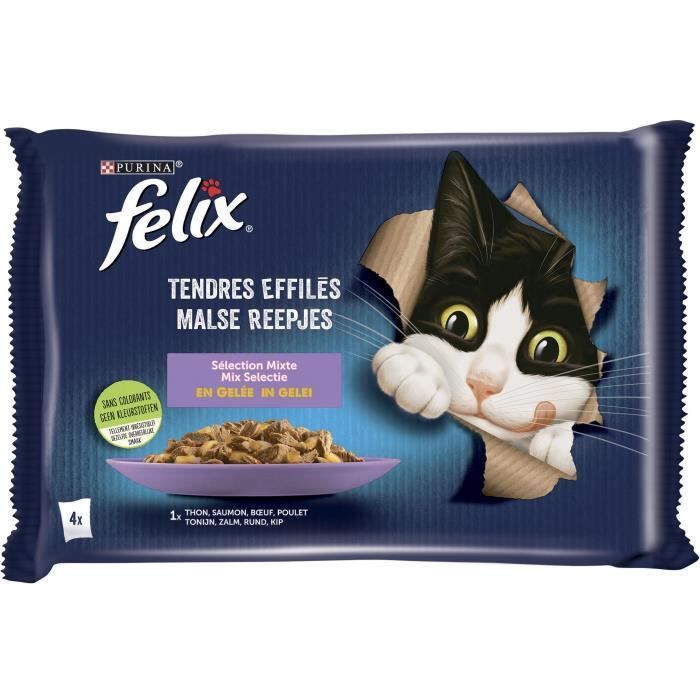 Felix Tendres Effiles En Gelee Viandes Poissons 4 X 85 G Sachets Fraicheur Pour Chat Adulte Cdiscount Animalerie