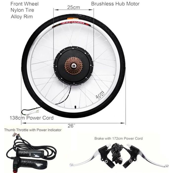 Kit de conversion vélo électrique avec moteur de roue arrière 26- 48 V 1 000 W
