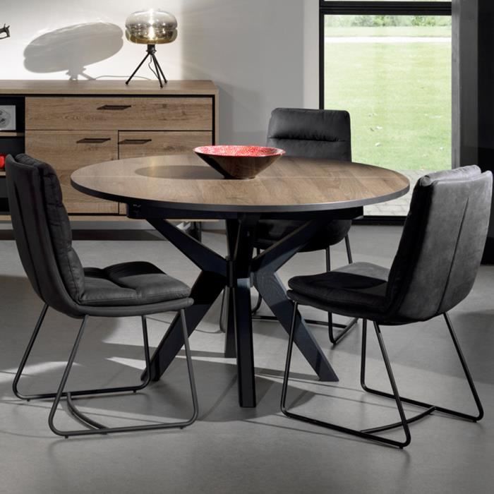 Table ronde extensible 130 cm couleur chêne foncé ESTELLE Marron L 180 x P 130 x H 78 cm
