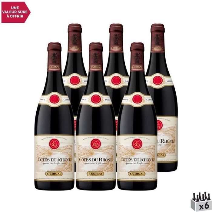 Côtes du Rhône Rouge 2018 - Lot de 6x75cl - Maison Guigal - Vin AOC Rouge de la Vallée du Rhône - Cépages Grenache, Syrah, Mourvèdre