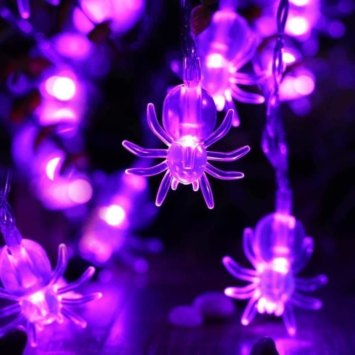 Araignées Decoration Halloween, Guirlande Lumineuse en Forme de Araignées Pourpre 2.9M 20 LED, Guirlande Extérieur pour Party