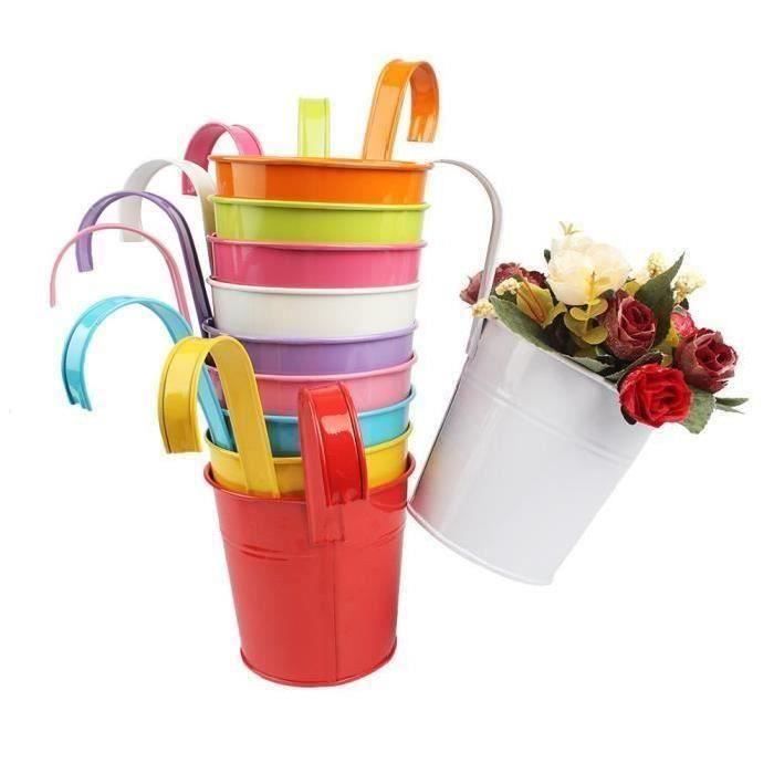 10pcs Pots de Fleurs avec poignée amovible Pot Plante Suspendu 10 Couleurs Pots Fleur Métal Fer Balcon Jardin Maison Décoration