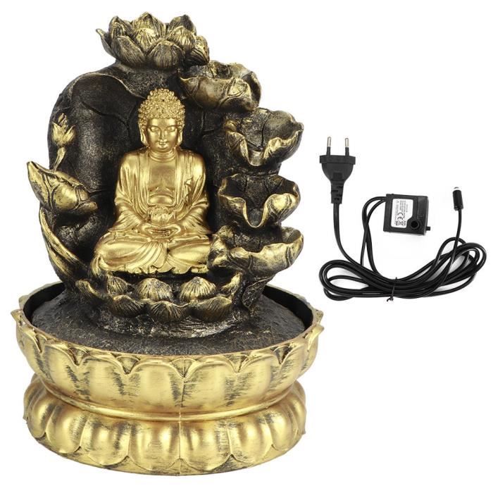 ESTINK Ornement de fontaine d'eau Statue de Bouddha LED Innovante Ornement de Table de Fontaine de Cascade avec Pompe à Eau pour