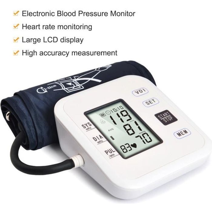Tensiomètre électronique de style bras avec grand écran LCD, outil de mesure intelligent de la tension artérielle - stock en France