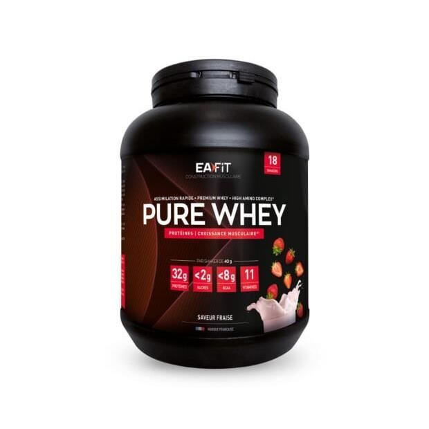EAFIT Pure Whey - Croissance musculaire - Protéines de Whey - Saveur Fraise - 850g