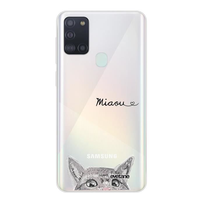 Coque Samsung Galaxy A21S 360 intégrale transparente Chat Miaou Ecriture Tendance Design Evetane.