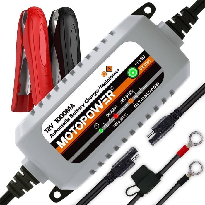 MOTOPOWER MP00205B 12V 1000mA Chargeur / Mainteneur de batterie entièrement automatique - Optimizer X - Prolonge la durée de vie de