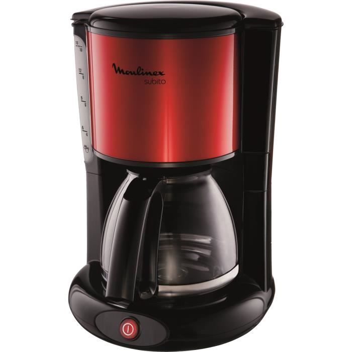 MOULINEX FG360D11 SUBITO Cafetière filtre, 1.25 L soit 10/15 tasses, Machine à café électrique, Porte-filtre pivotant - Rouge