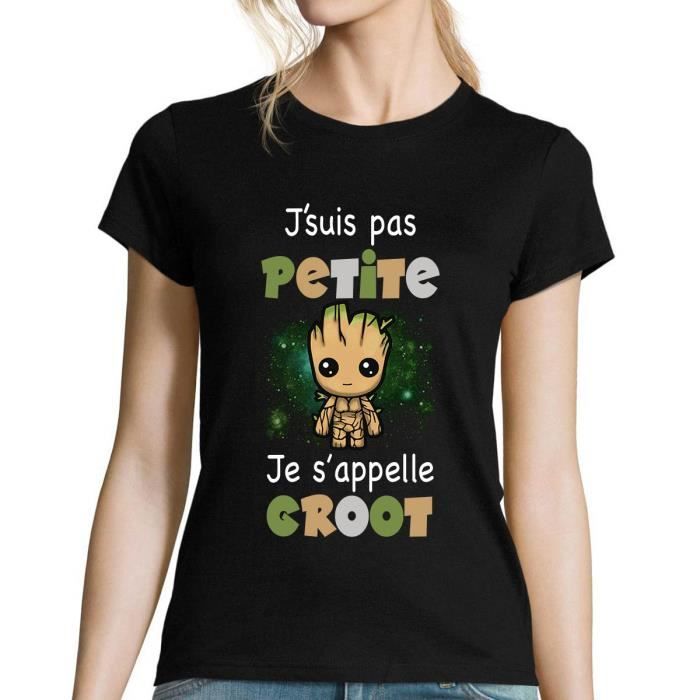 T-Shirt Petite Groot - Je ne suis Pas Petite - Je s'appelle Groot - T-Shirt Femme col Rond Humour, Fun, Mignon - Coloris Noir (S - X