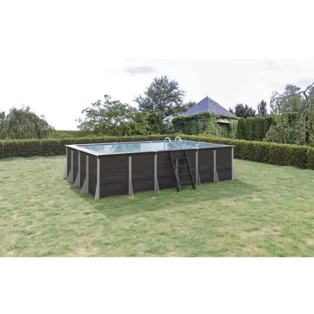 Piscine Composite Rectangulaire 4,85 * 3,26m semi-enterrée - Modèle Portbail - Structure acier Just'aposé - Gris anthracite