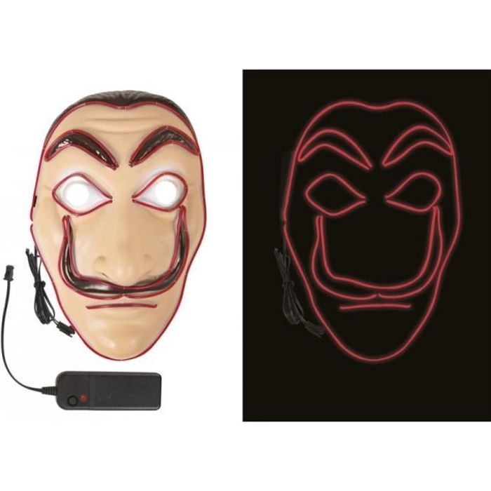 Masque Visage - Accessoire Deguisement Visage - Masque Casa de papel lumineux LED
