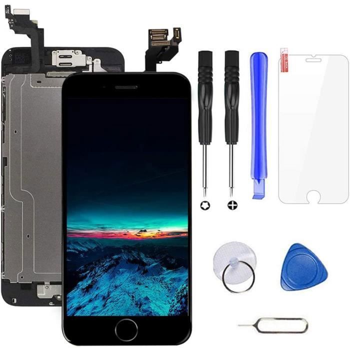 Ecran LCD Vitre Tactile Complet sur Châssis pour iPhone 6 Noir avec Outils Bouton Home Écouteur Interne Caméra De Face
