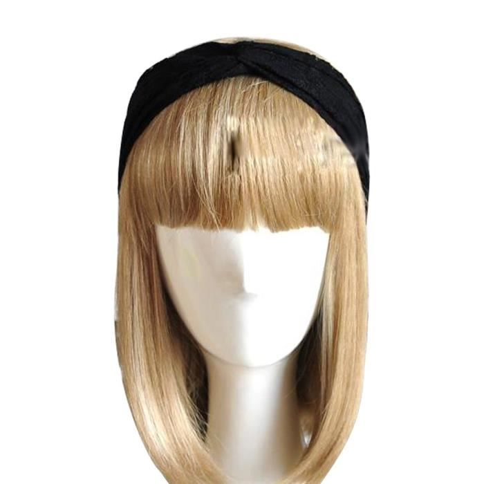 6937-SHLK Femmes Accessoires Cheveux Dentelle Twisted Noué Sport Tennis pour la Tête Serre-Tête Band-Noir