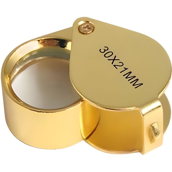 TRIXES Loupe lens lampe grossissante 30 mm X 21 mm de poche or dorée en verre pour bijoutiers