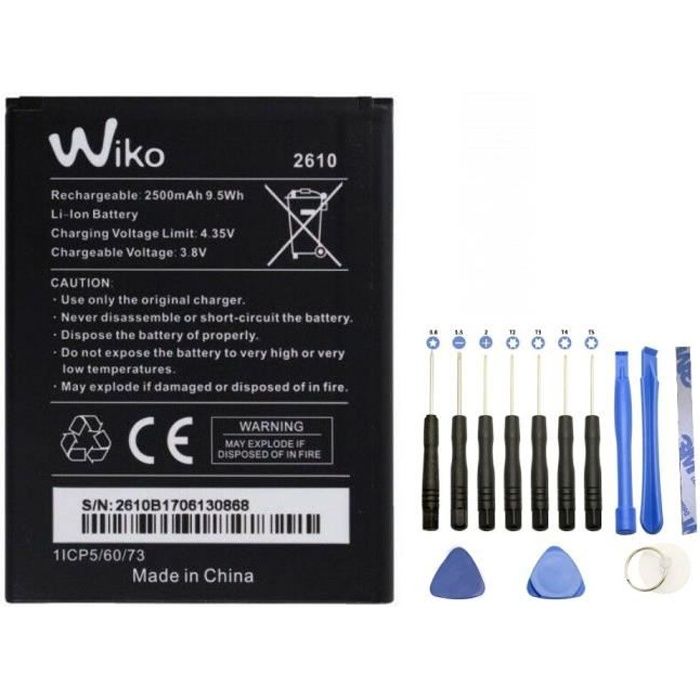 Batterie 2610 pour Wiko Jerry 2 Lenny 4 Plus Lenny 4 Tommy 3 Y60 Jerry 3 Harry + Kit outils 13 pièces