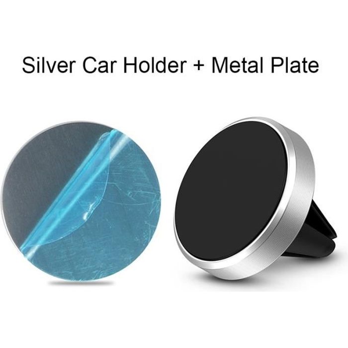 Argent -Support de téléphone de voiture magnétique universel en alliage d'aluminium, support de Navigation de ventilation de voiture
