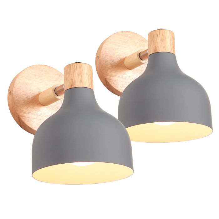 SNOGOLD Lot de 2 Applique Mural Vintage Industriel - en Bois et Métal Gris Ø15cm Lampe Mural E27 Luminaire pour Salon Chambre SNOGOLD Lot de 2 Applique Mural Vintage Industriel - en Bois et Métal Gris Ø15cm Lampe Mural E27 Luminaire pour Salon Chambre