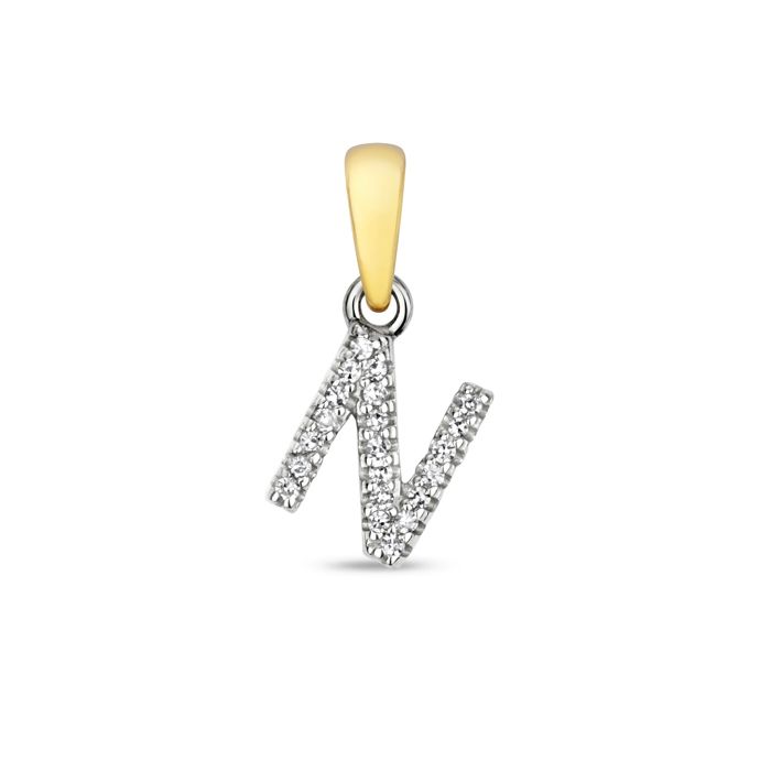 Pendentif EDS JEWELS Femme Or 375/1000 Diamant Brillant HI - I1 Lettre / Initiale - N -  12mm 46891