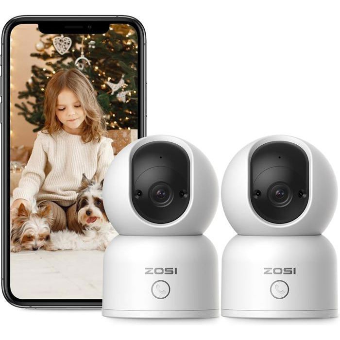 ZOSI Pack de 2 Caméra Surveillance Intérieure WiFi sans Fil Détection de Personne Audio Bidirectionnel Vision Nocturne Stockage sur CarteCloud Connexion Rapide Fonctionne avec Alexa C688 - vue 2