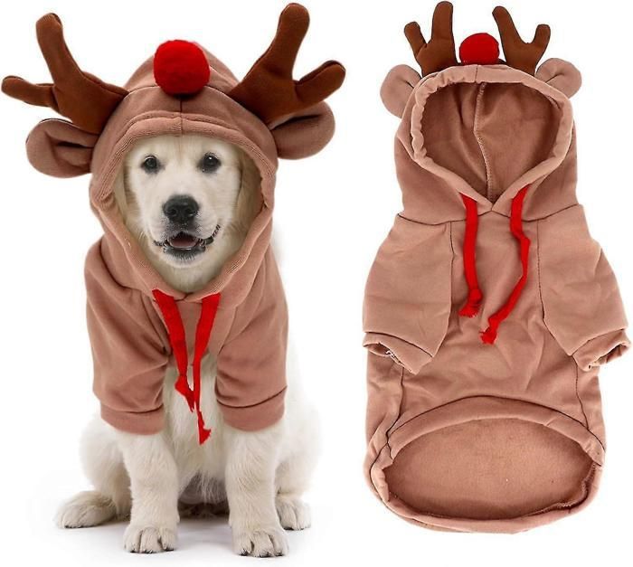 Tenue de Noël pour chien manteau de renne à capuche vêtements de Noël pour chien et chat (taille M).
