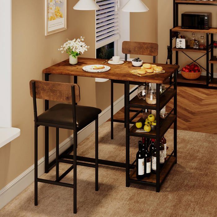 Ensemble 3 pièces 1 Table et 2 Chaises ENSEMBLE TABLE HAUTE ET CHAISES Style Vintage Pour Bar Ou Cuisine