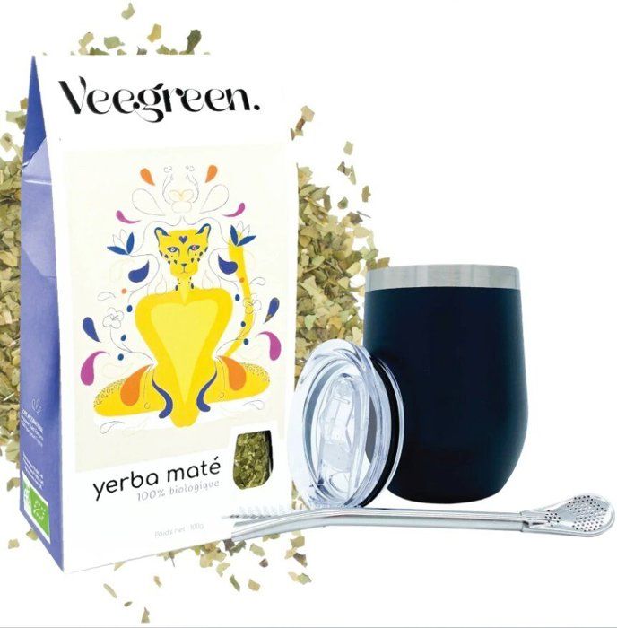 Coffret Maté Vert Bio - Calebasse Isotherme - Bombilla Inox - 100g Bio