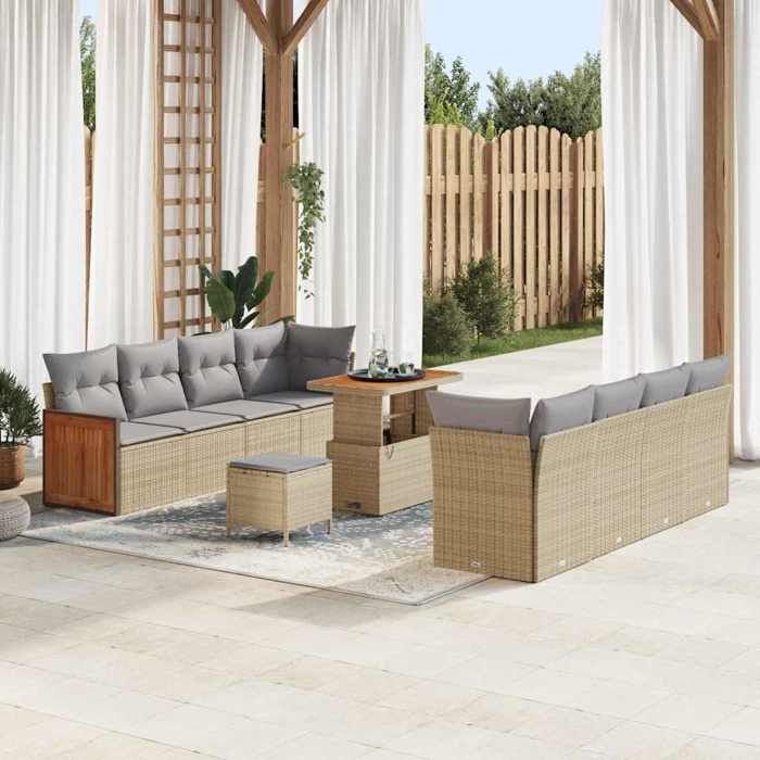 Ensemble de canapés de jardin de 11 pièces avec coussins beige rotin ...