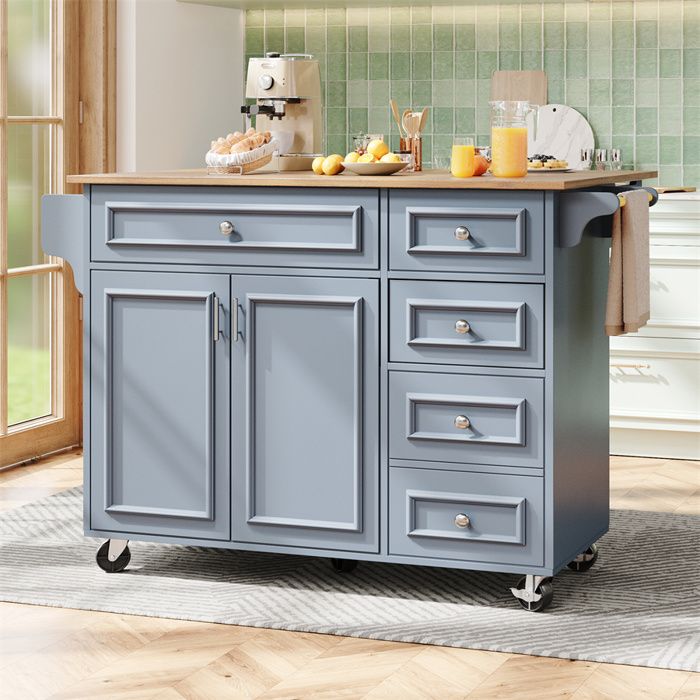 Ilot Central Cuisine avec Rangement et Plan de Travail Meuble Cuisine multifonction Table Bar Cuisine Roulant Bleu