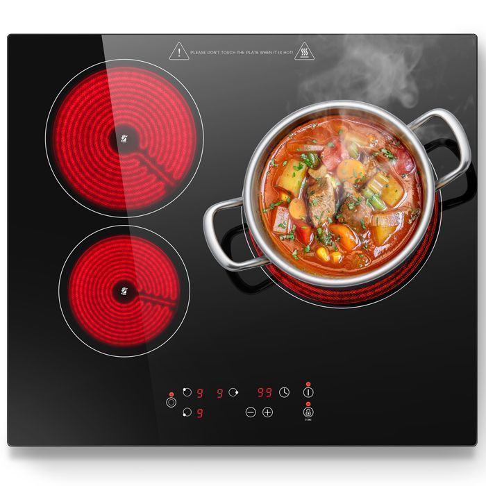 Plaque Vitrocéramique3 feuxL59 cmTable de cuisson vitrocéramique5400W3 foyersTable VitrocéramiqueRevêtement verre