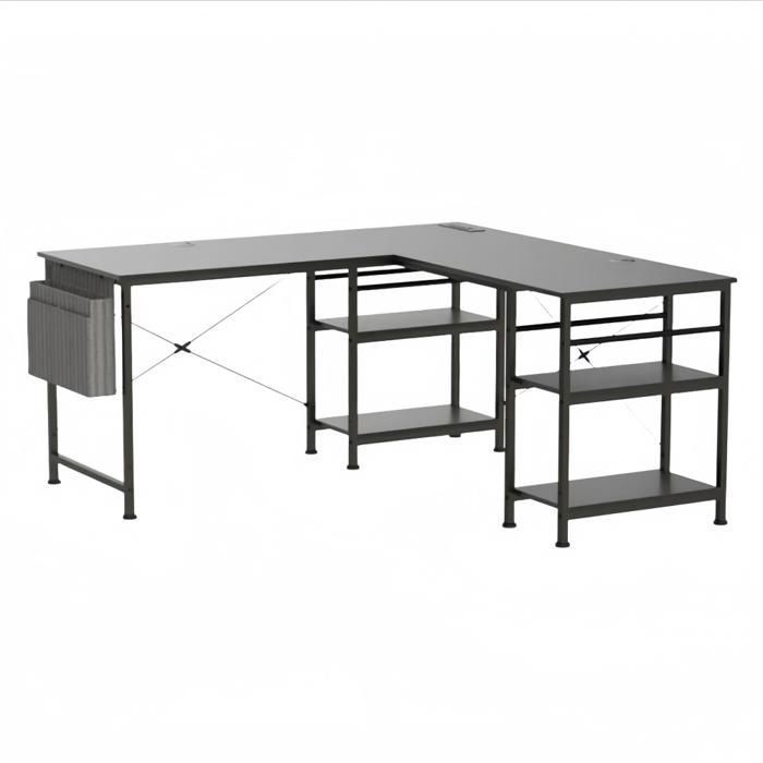 Bureau en L avec étagères de rangement coin rabattable pour petits espaces grande table de jeu avec P noir