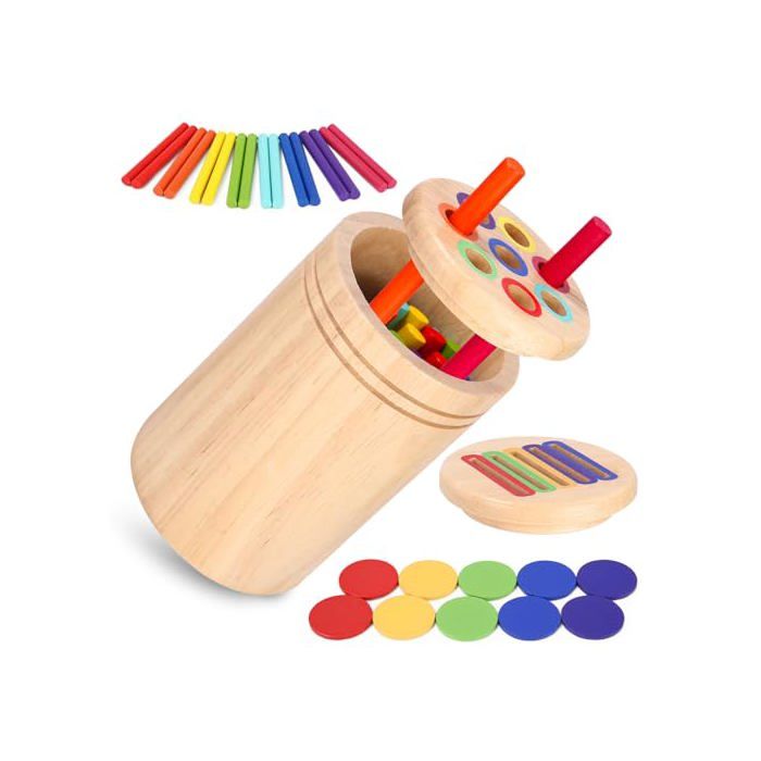 Jouet en Bois à Empiler et de Tri Couleurs, 2 en 1 Jouets Trieurs de