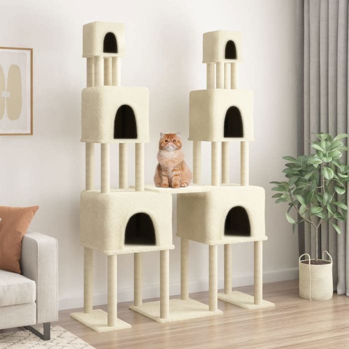 Meilleurs prix pour Arbre à chat - vidaXL - 199 cm - Sisal crème - 6 maisons - Plateforme