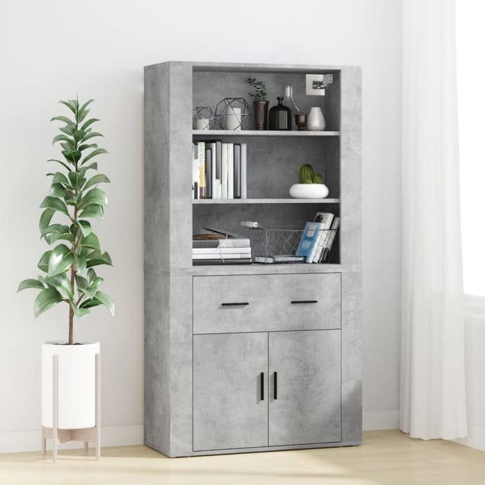 Gris Armoire haut/Vitrine haut - armoire console meuble de rangement Gris béton - Bois dingénierie 8071116