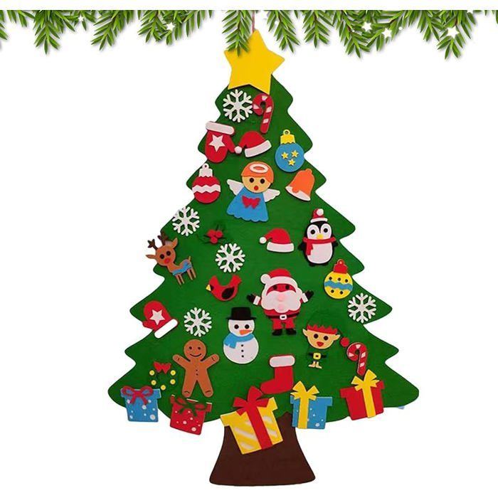 Sapin De Noël En Feutre 3D DIY – 75 Cm – 29 Décorations à Scratch – Décoration Murale – Feutre épais 3 Mm – Pour Maison