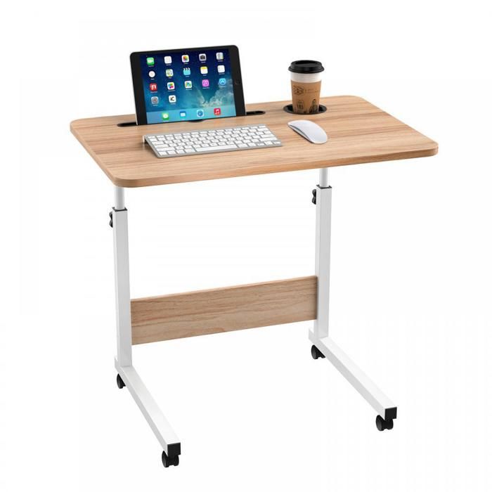 SUPFINE Table dAppoint Forme C Bambou Métal Moderne Hauteur Réglable Table de Lit de Canapé de Chevet 60 × 40 × 69–90 cm
