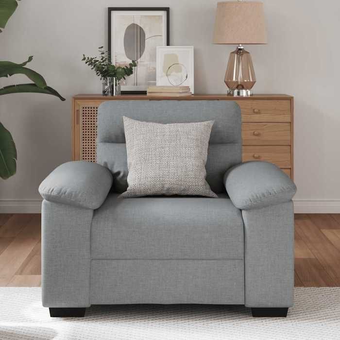 Fauteuil en tissu - MANGO - Gris clair - 100x81x84 cm - Siège 60 cm - Polyester - Cadre bois et métal