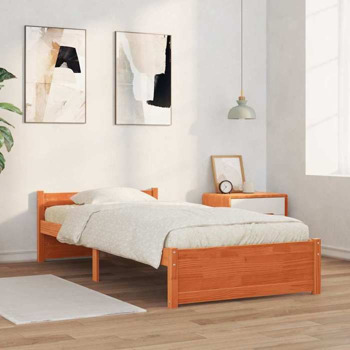 Cadre de lit en pin massif - UU - 205.5x95.5x51 cm - Brun cire - Pin massif - Cadre à lattes - 1 personne - Durable