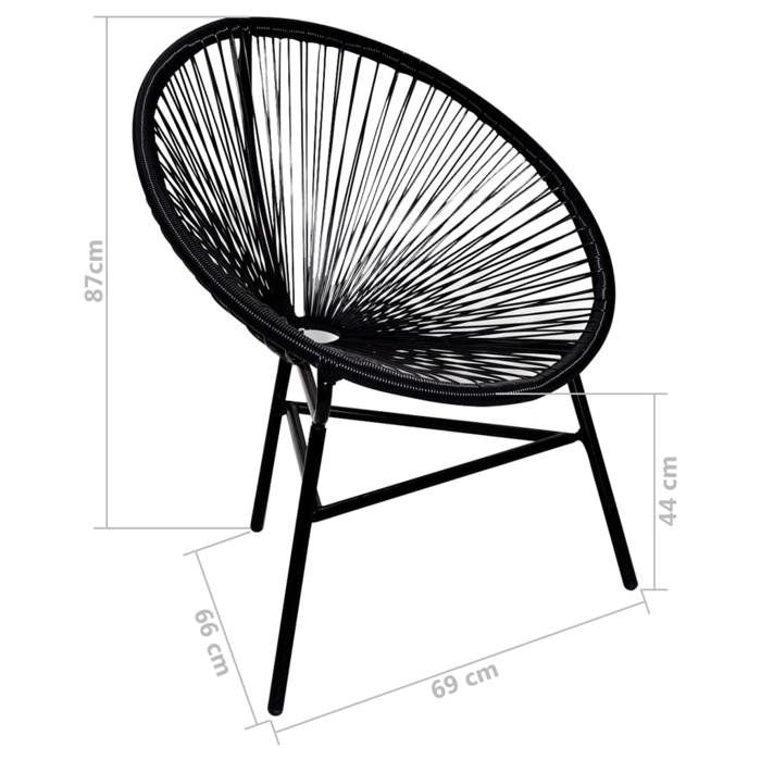Chaise de jardin résine tressée - WIENS - Forme de lune - Noir - 69x66x87 cm - Acier enduit de poudre