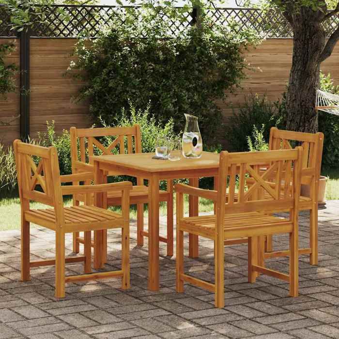 Ensemble de salle à manger pour jardin - vidaXL - 5 pièces - Bois dacacia massif - Cadre en acier