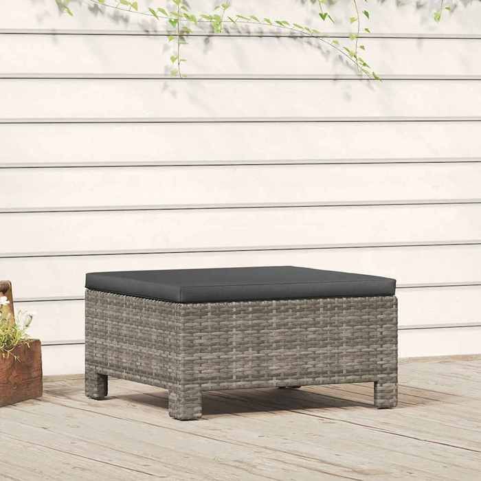 Repose-pieds de jardin en polyrotin - vidaXL - Coussin inclus - Gris - Polyrotin résistant - 57x57x28 cm