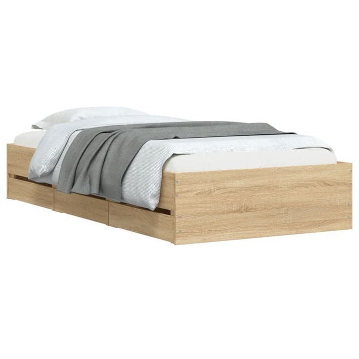 1 Place - Cadre de lit avec tiroirs - VIDAXL - Contreplaqué - contemporain - sans matelas - Chêne Sonoma -90x190 cm FR_002254753
