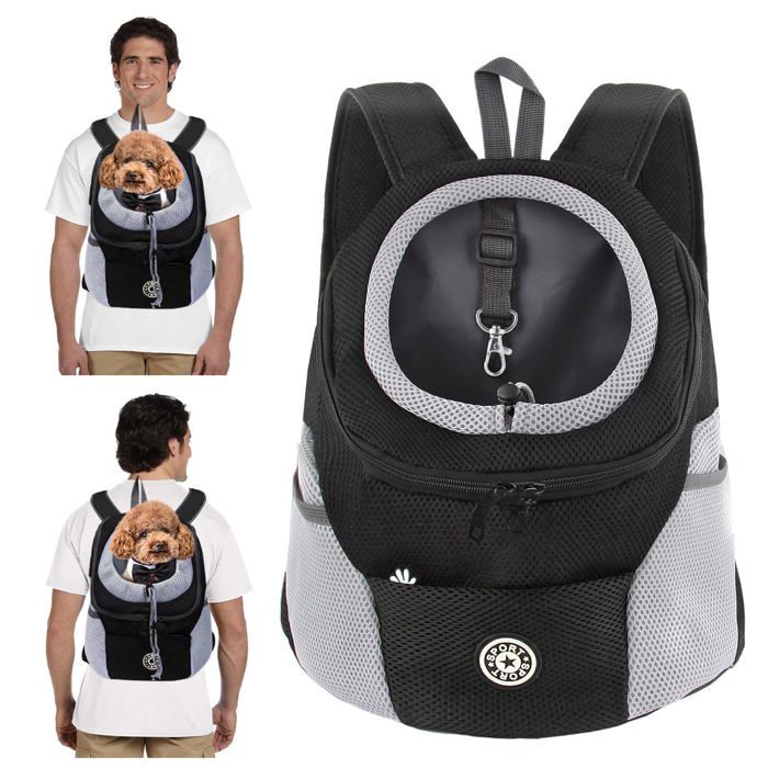 Sac à Dos de Transport pour Chiens Respirant Réglable Sac à Dos pour Chien et Chat avec Fond étanche Bandoulière Rembourrée noir
