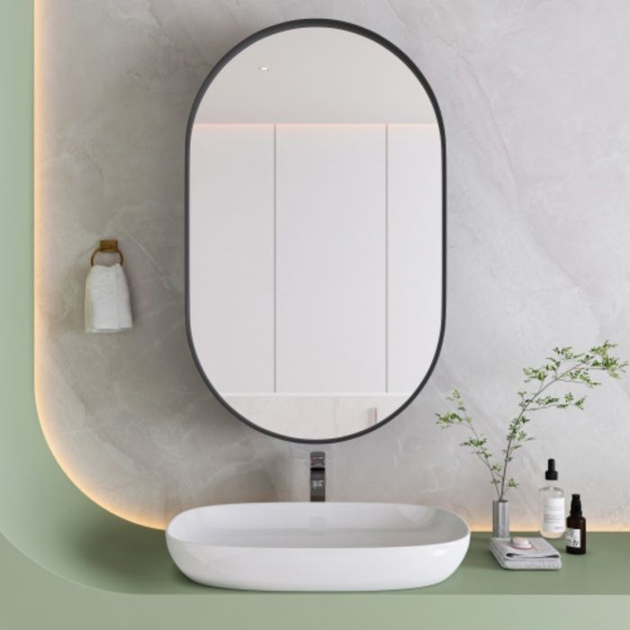 Armoire miroir ovale encastrée ou murale étagères réglables fonction de rangement 51 5X85CM salle de bain et chambre noir
