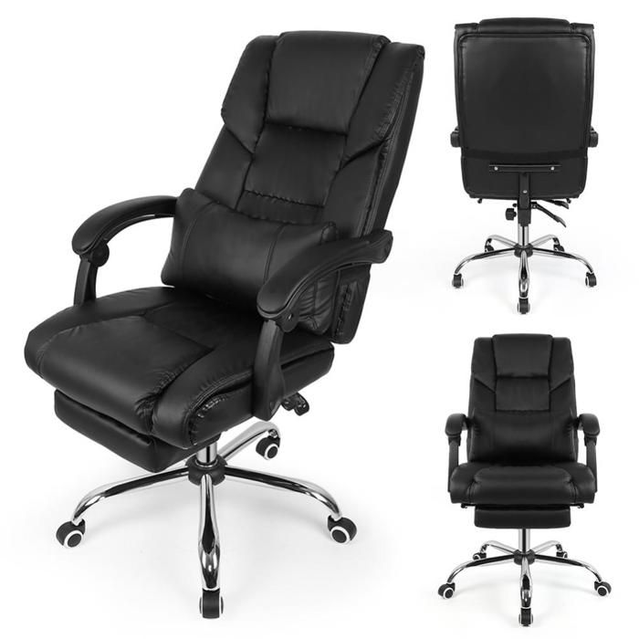 XJING Fauteuil de bureau ergonomique pivotant et réglable avec soutien lombaire et repose-Pieds-Assise en cuir accoudoirs