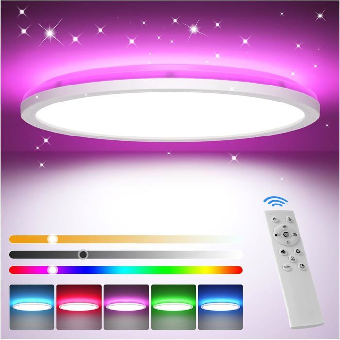 Plafonnier LED dimmable - EVERWOL - Télécommande incluse - RGB avec 7 couleurs