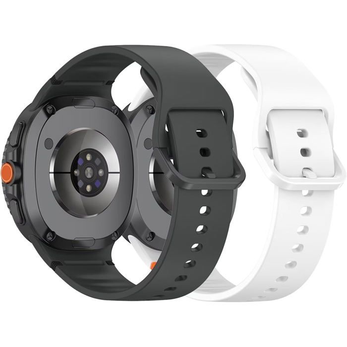 2 bracelets en silicone compatibles Galaxy Watch 8 (40/44 mm) et Watch 8 Classic/Ultimate 2 (2025)-Noir Blanc